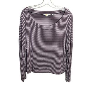 Boden Women's Size 14 Purple Striped Long Sleeve Boat Neck Top Stretch
